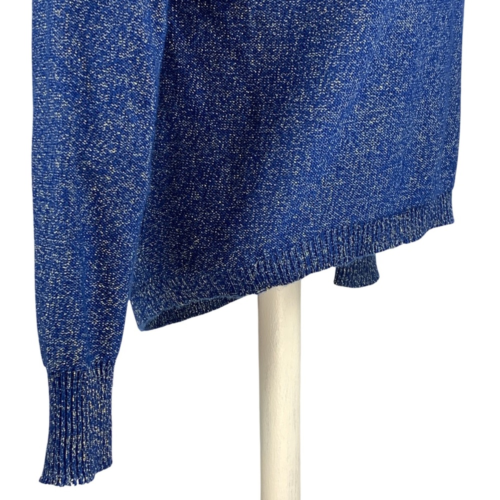 BISOU BISOU Blue w/ Metallic Zippered Shoulders Long Sleeve Sweater size Large - Picture 10 of 14